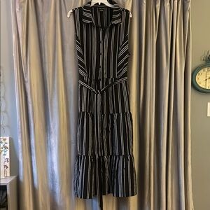 City Chic Black & White Vertical Stripe Maxi Dress